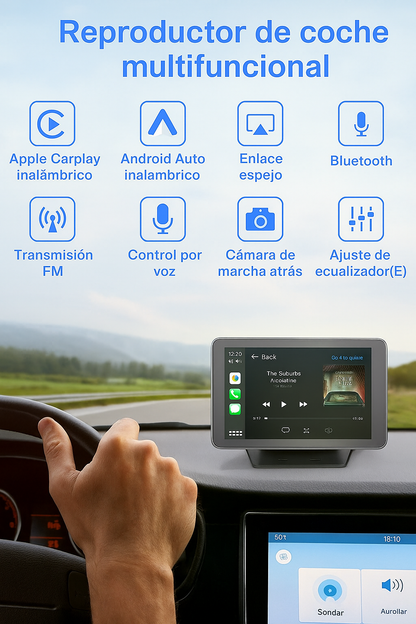 Pantalla Inalámbrica Portátil para CarPlay y Android Auto