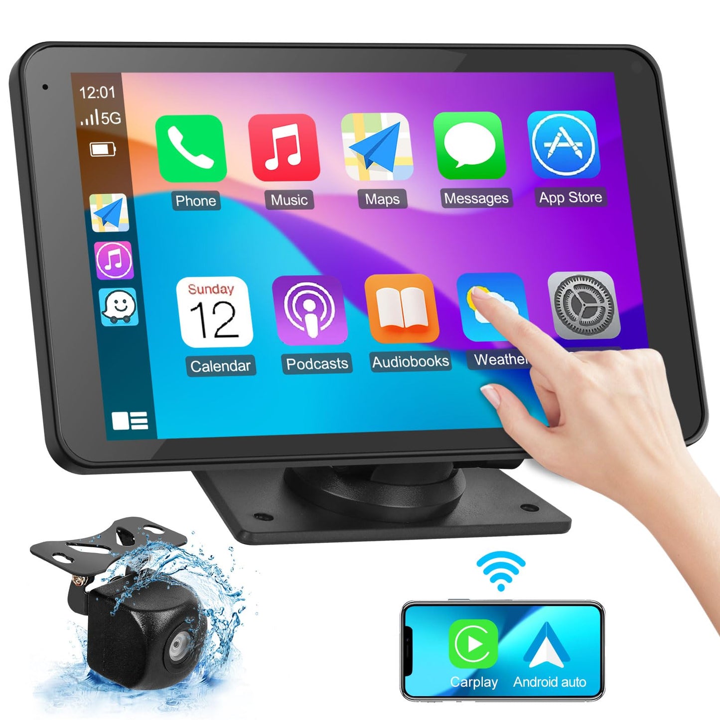 Pantalla Inalámbrica Portátil para CarPlay y Android Auto